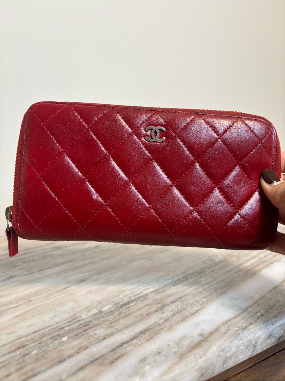 CHANEL Red Quilted Lambskin Zip Around Wallet – Entrupy Authenticated - Picture 3 of 12